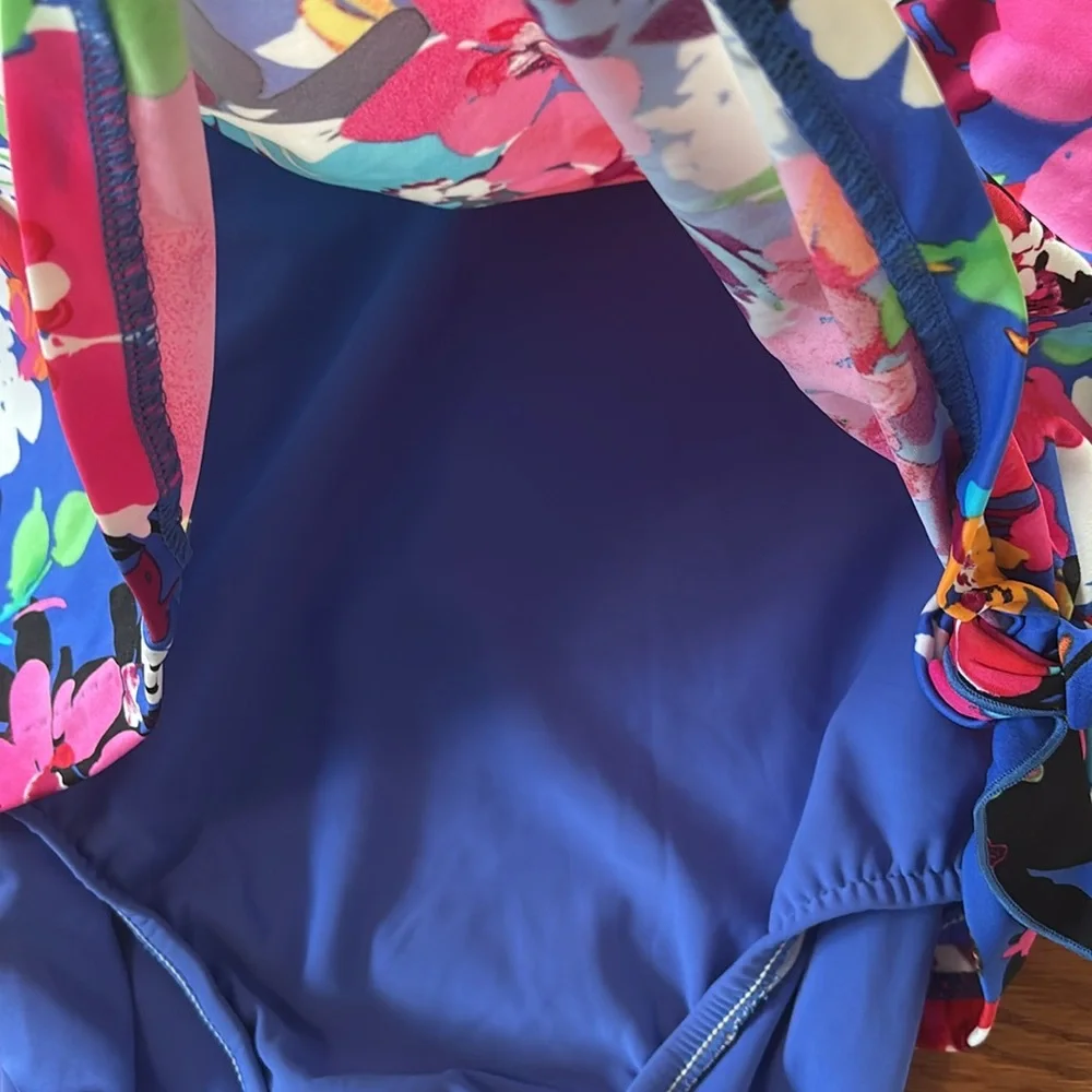 NEW Swim SolutionsTummy Control Colorful Tropical Floral Faux Tankini Size 10‎